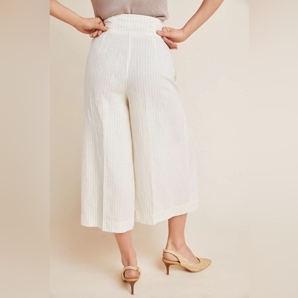 Anthropologie Palm Beach Belted Culotte pants linen cotton blend size 4 boho - Picture 2 of 13